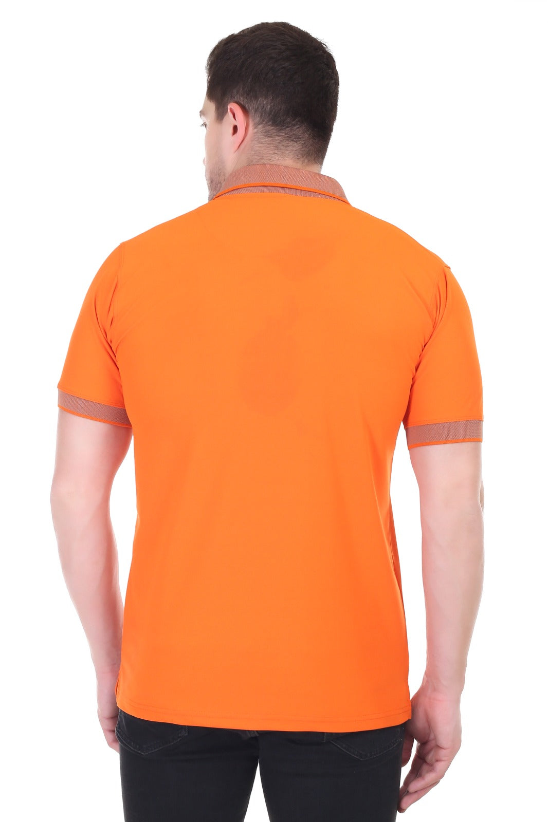 Men's Orange Matty Polo T-Shirt Stretch Polyester Spandex Fabric