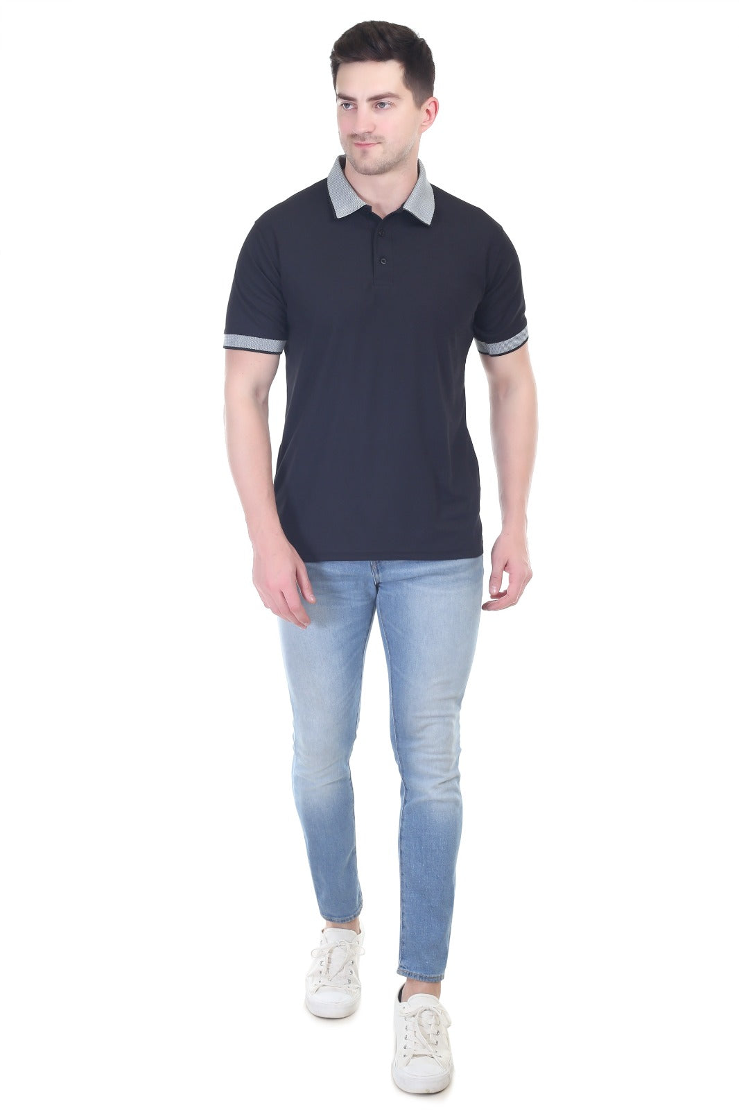 Men's Black Matty Polo T-Shirt Stretch Polyester Spandex Fabric
