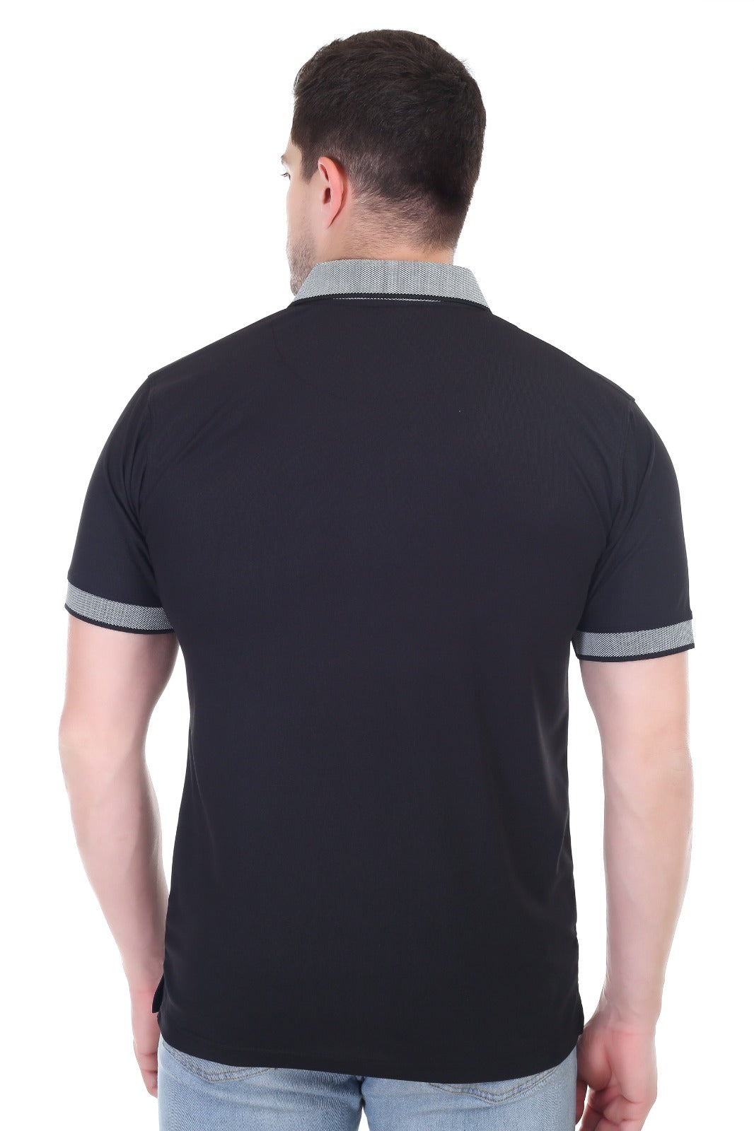 Men's Black Matty Polo T-Shirt Stretch Polyester Spandex Fabric