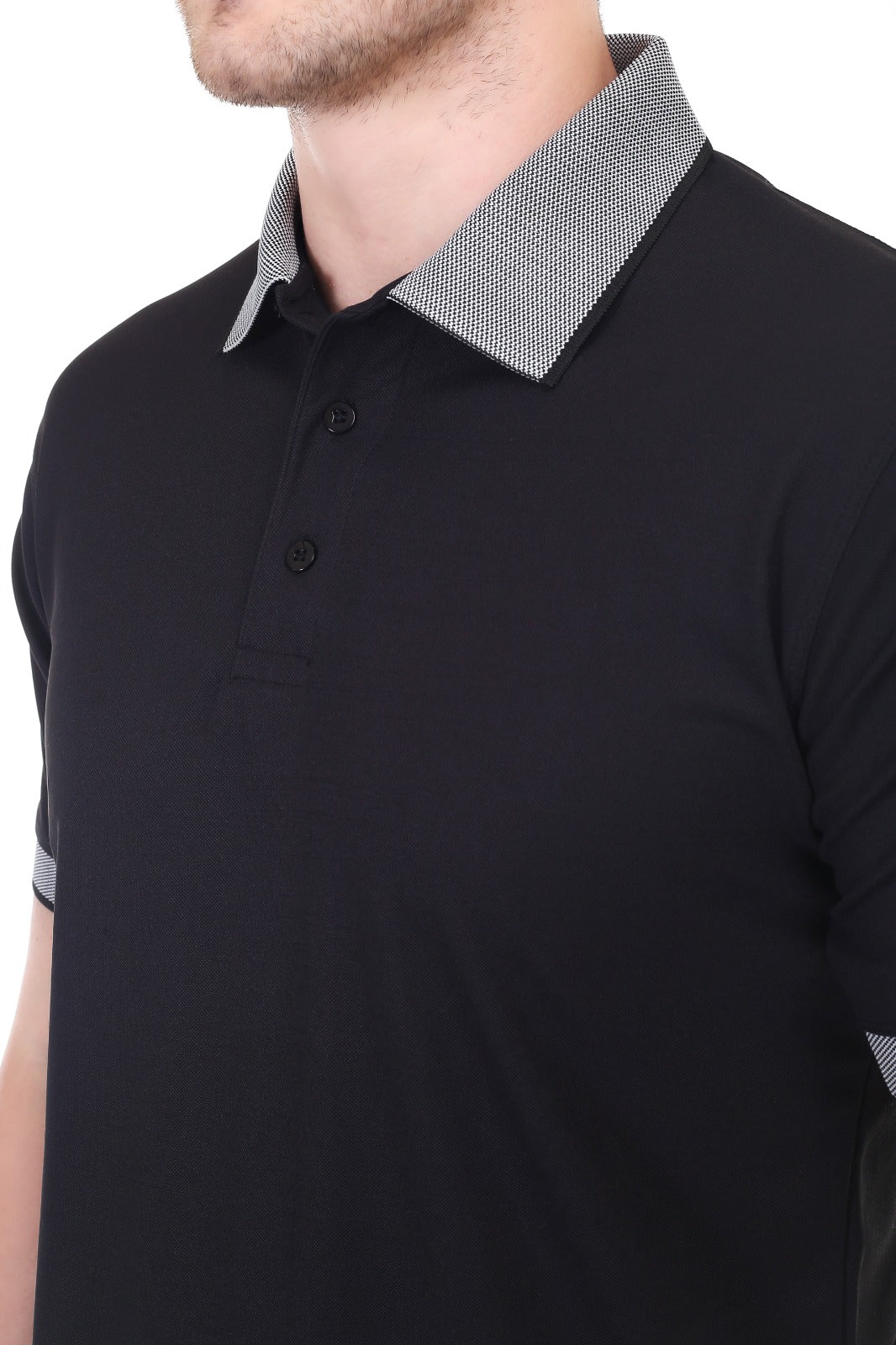 Men's Black Matty Polo T-Shirt Stretch Polyester Spandex Fabric
