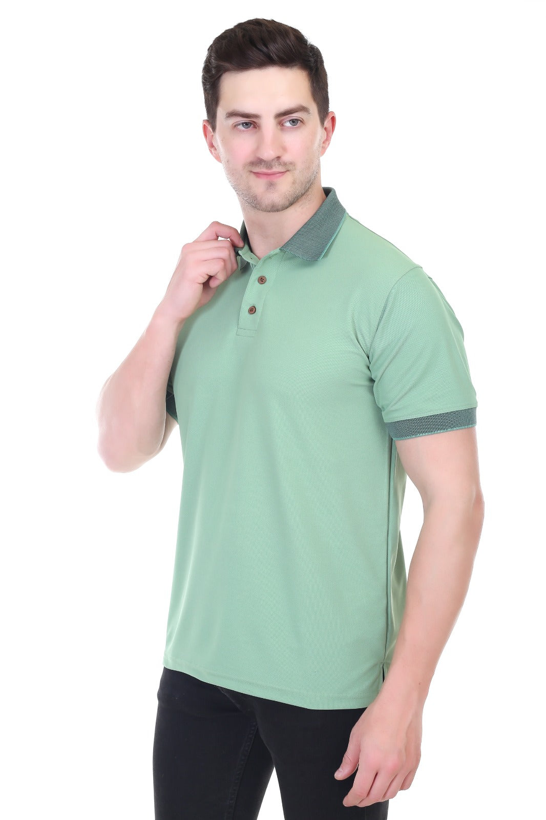 Men's Pista Green Matty Polo T-Shirt Stretch Polyester Spandex Fabric