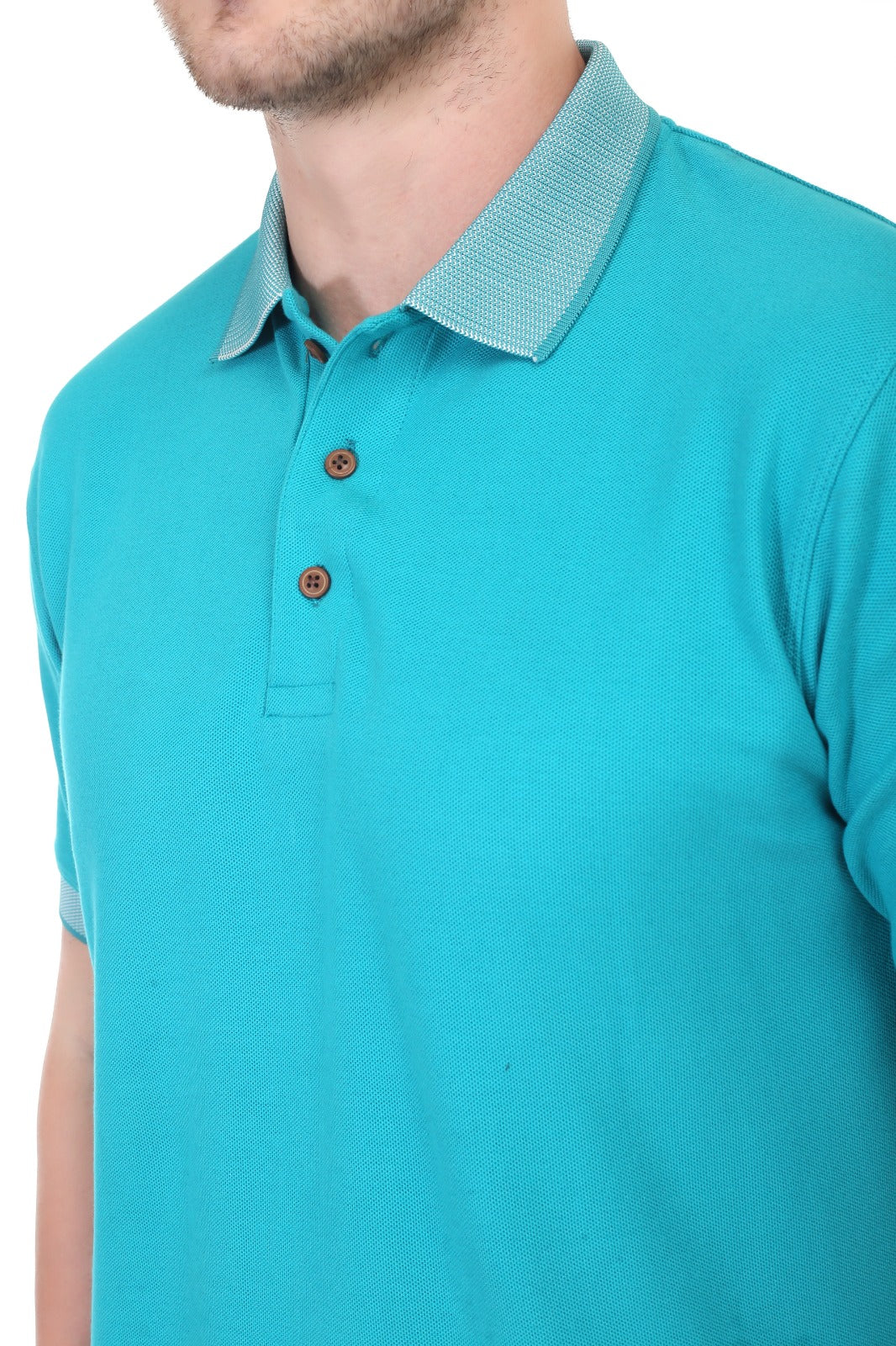 Polo Neck T-Shirt Cotton Teal Green