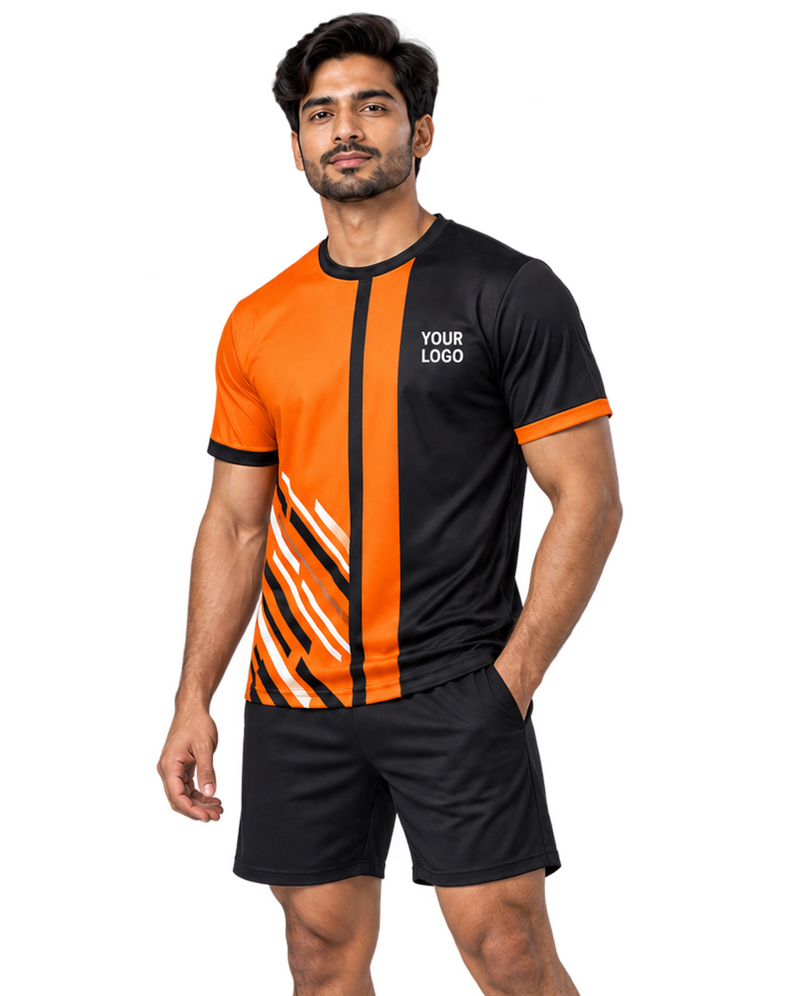 Ember Split jersey, three-quarter model view, plain sports shorts