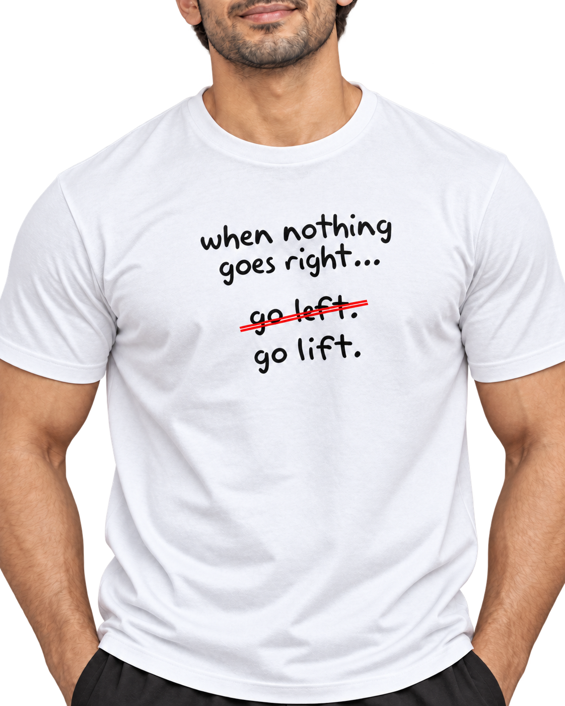 SWANKYFY Go Lift white-detail with realistic DTF print following cotton texture, transparent background