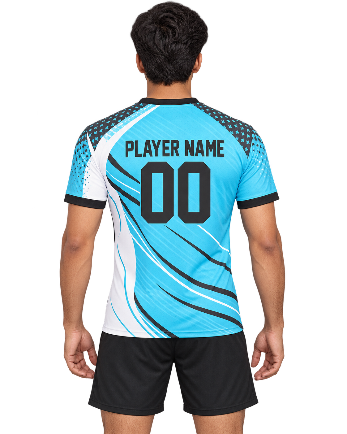 Lagoon Vector custom round-neck sports jersey back view with player name and number