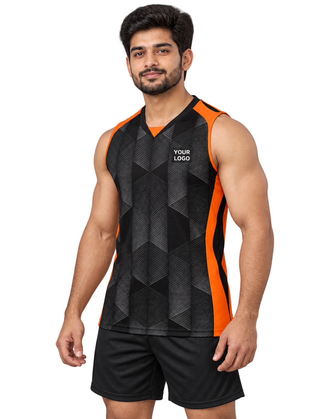 Orange Hexmesh sleeveless jersey front three-quarter view