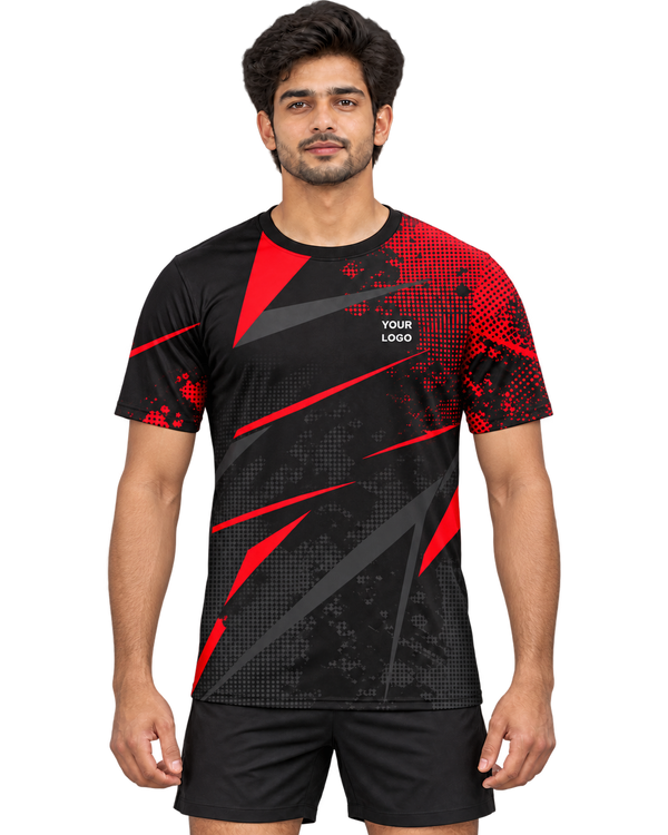 Red Halftone half-sleeve custom jersey front view