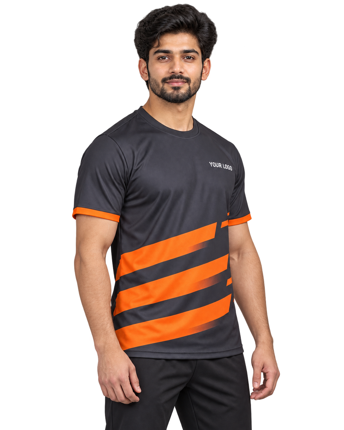 Ember Strike Custom Name & Number Jersey — single Indian male model three-quarter view