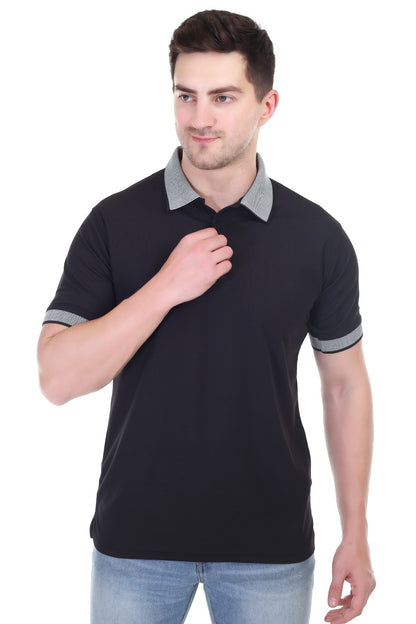 Men's Black Matty Polo T-Shirt Stretch Polyester Spandex Fabric