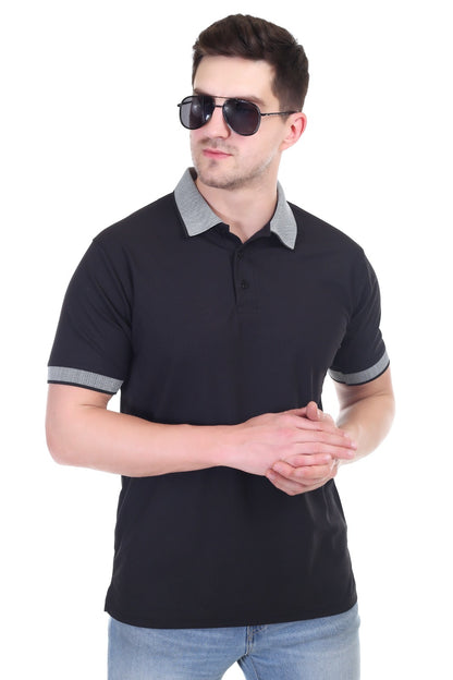 Men's Black Matty Polo T-Shirt Stretch Polyester Spandex Fabric