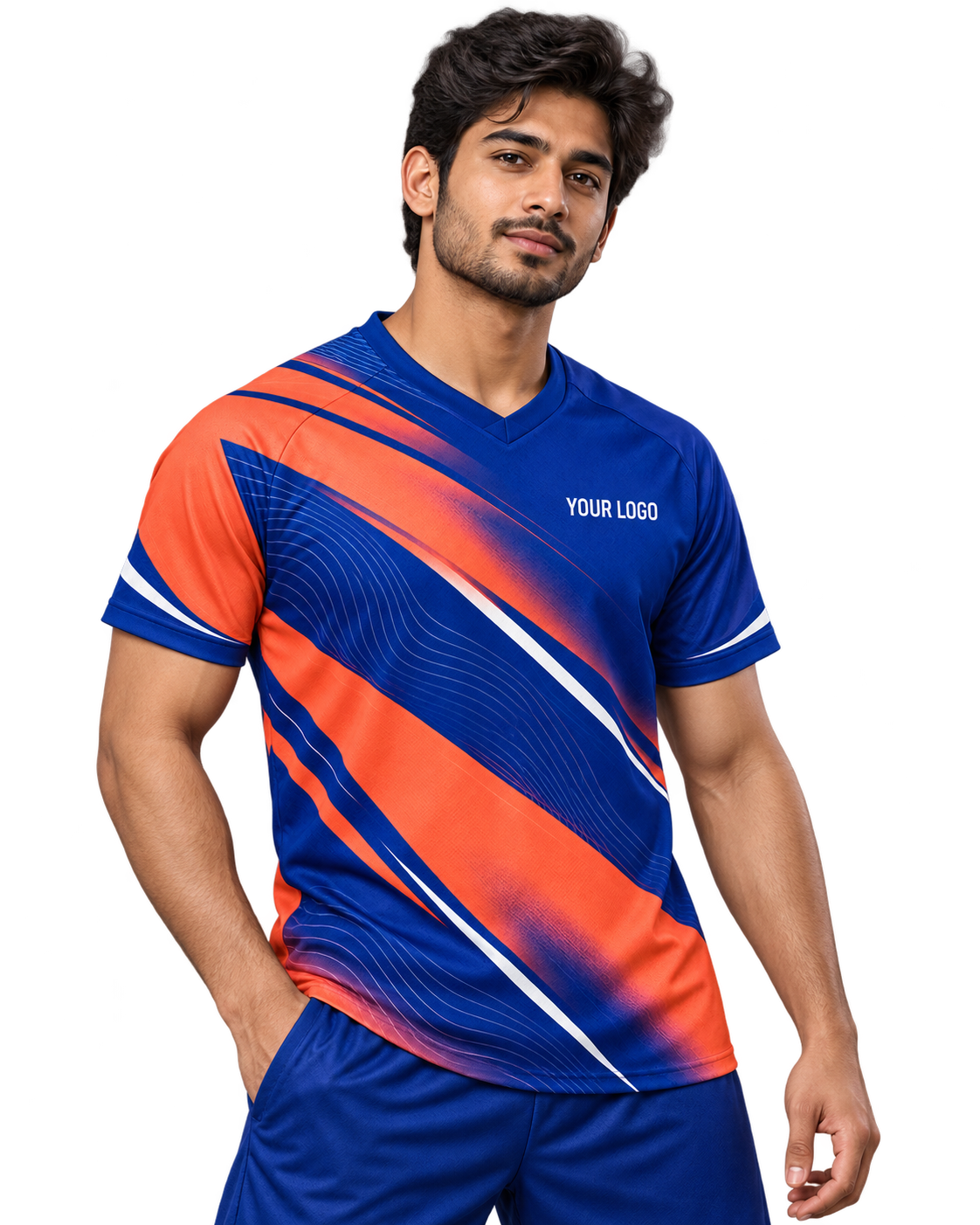 Aurora Shift jersey three-quarter front view on an Indian male model