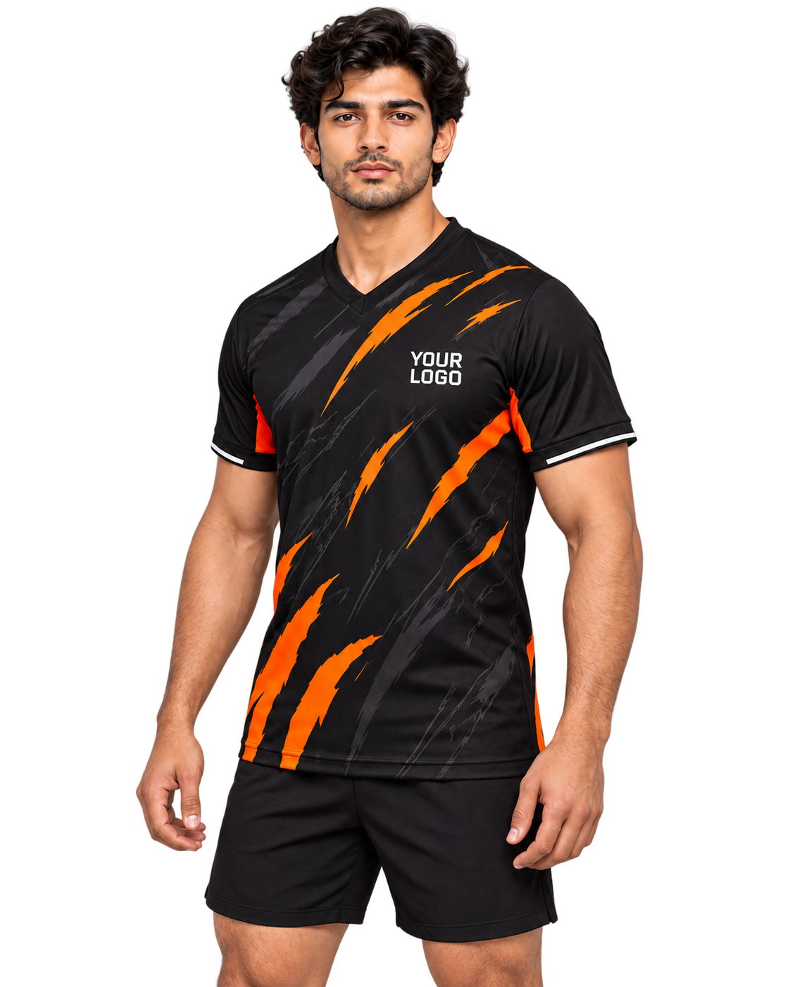 Black Orange Claw jersey front three-quarter view