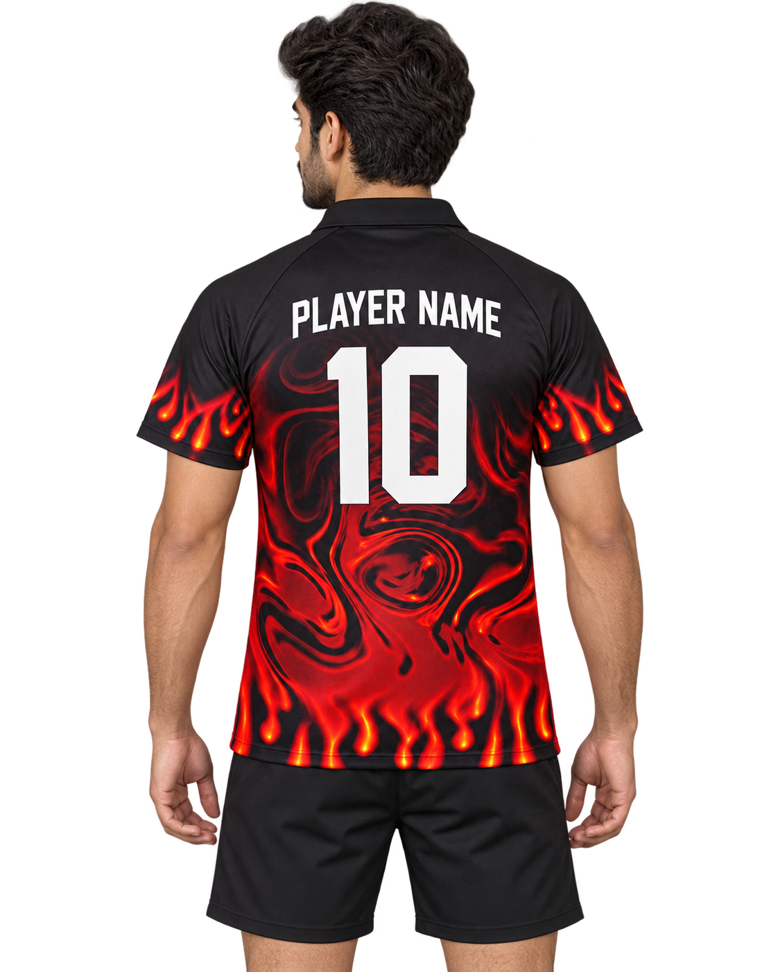 Crimson Ember flame polo back with player name and number10
