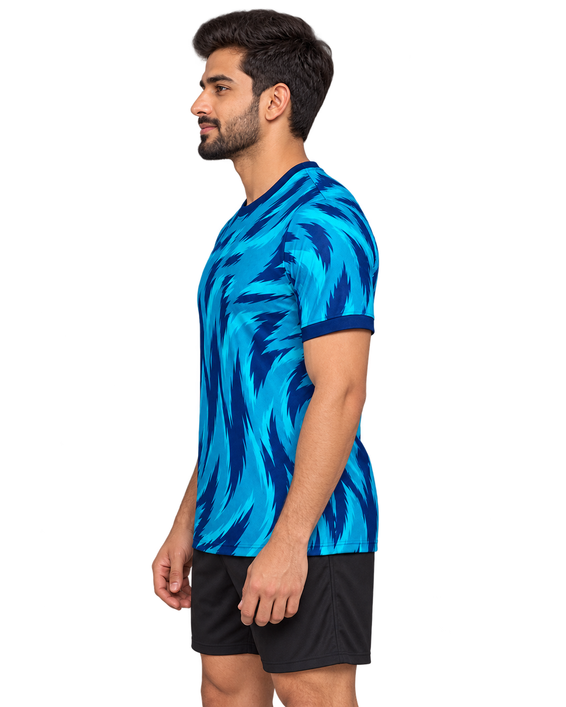 Cyan Vortex jersey left-facing profile