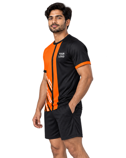 Ember Split jersey, alternate side model view, plain sports shorts