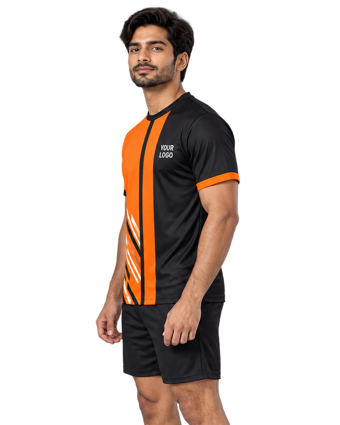 Ember Split jersey, side model view, plain sports shorts