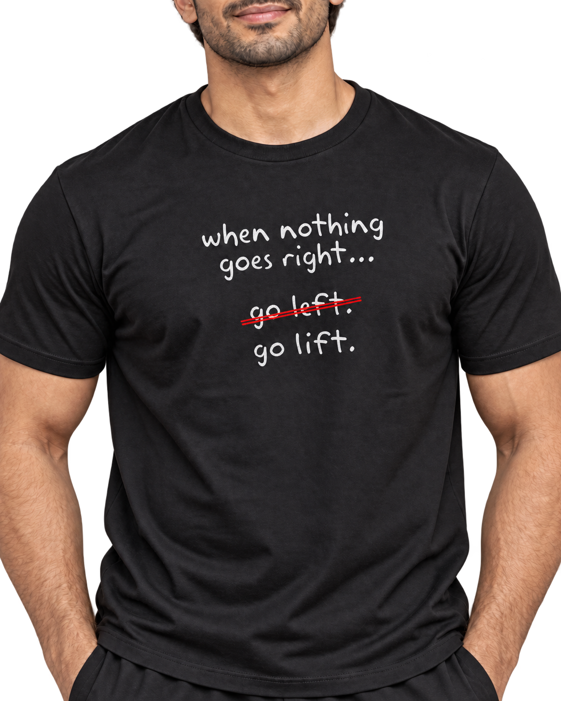 SWANKYFY Go Lift black-detail with realistic DTF print following cotton texture, transparent background