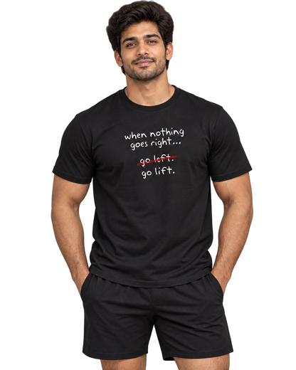 SWANKYFY Go Lift black-front with realistic DTF print following cotton texture, transparent background