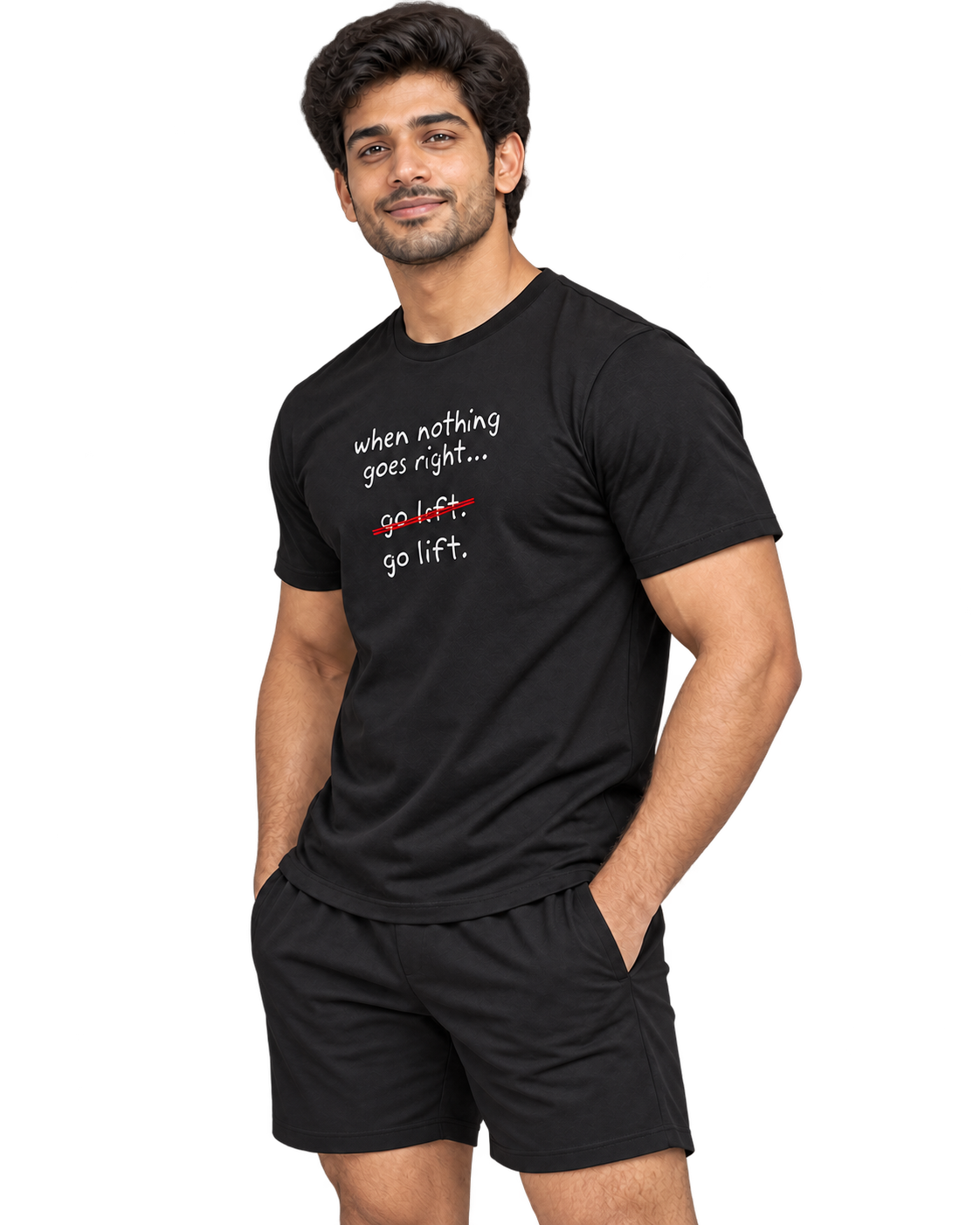 SWANKYFY Go Lift black-side with realistic DTF print following cotton texture, transparent background