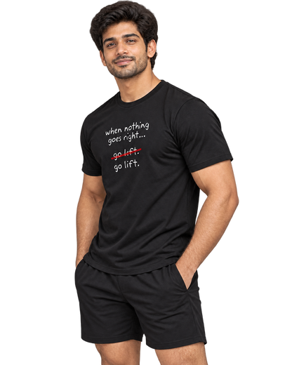 SWANKYFY Go Lift black-side with realistic DTF print following cotton texture, transparent background