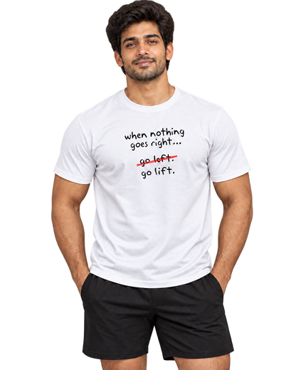 SWANKYFY Go Lift white-front with realistic DTF print following cotton texture, transparent background