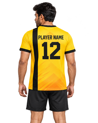 Golden Arc jersey, back model view with player name and number, plain sports shorts