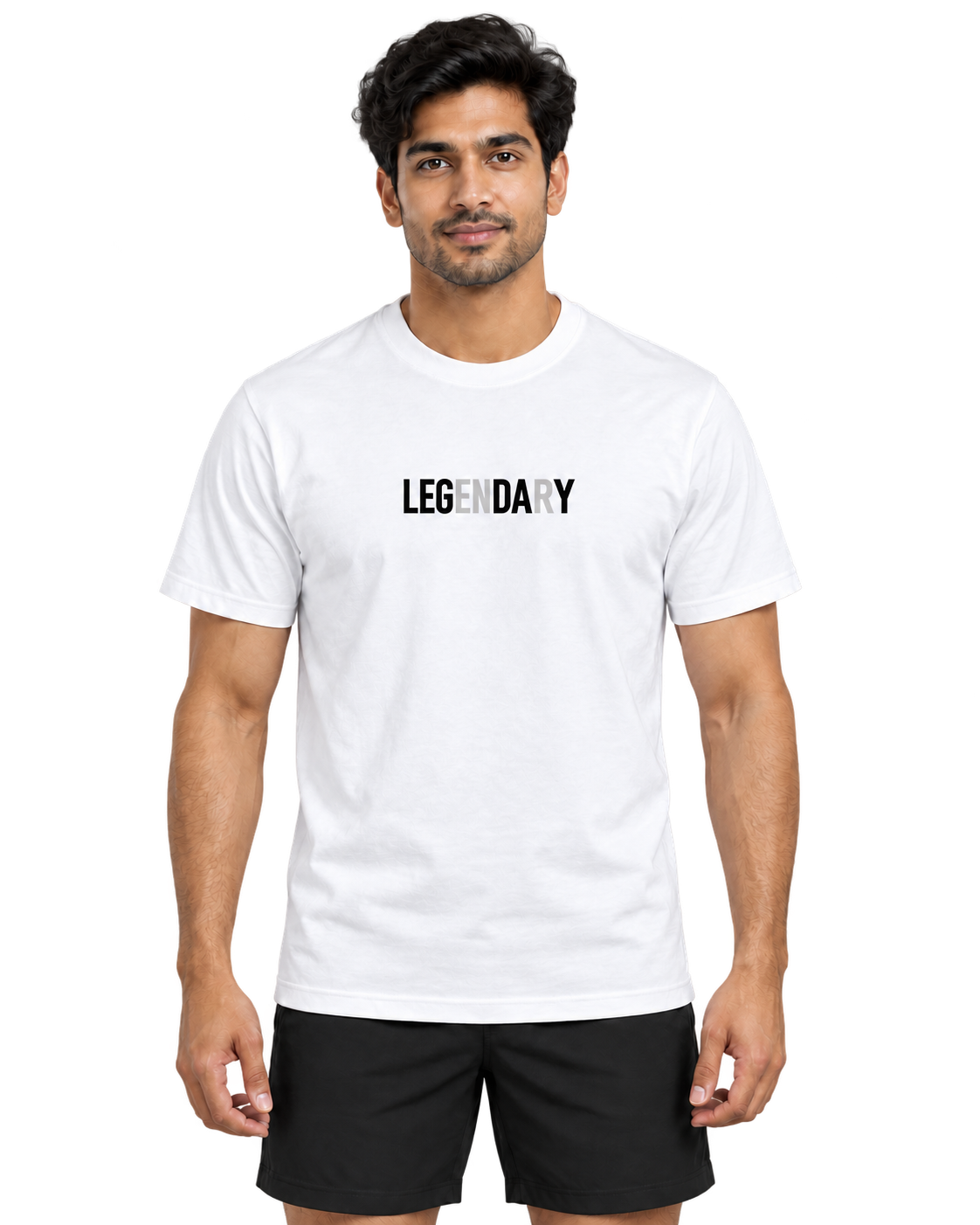 SWANKYFY regular fit white LEGENDARY cotton T-shirt front, transparent background