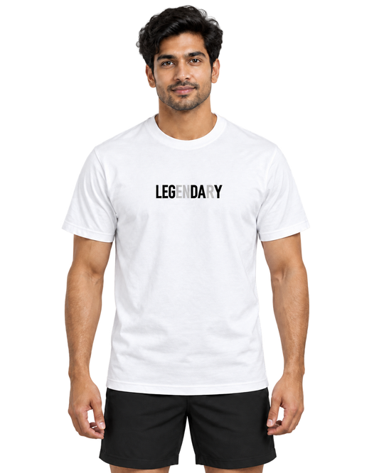 SWANKYFY regular fit white LEGENDARY cotton T-shirt front, transparent background