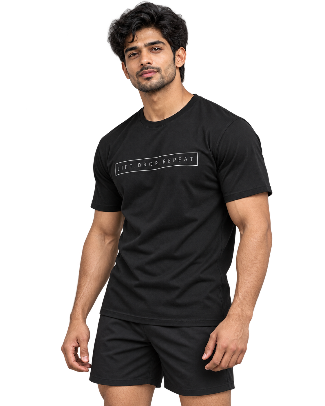 Lift Drop Repeat regular fit cotton T-shirt black-angle