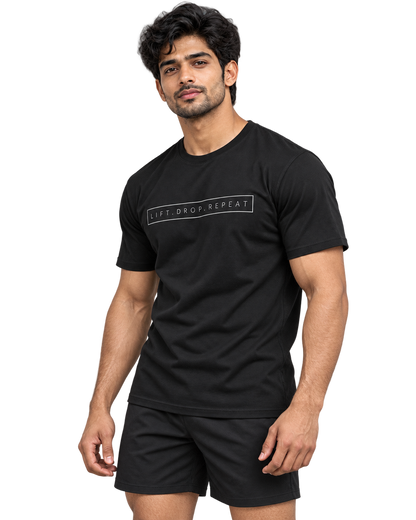 Lift Drop Repeat regular fit cotton T-shirt black-angle