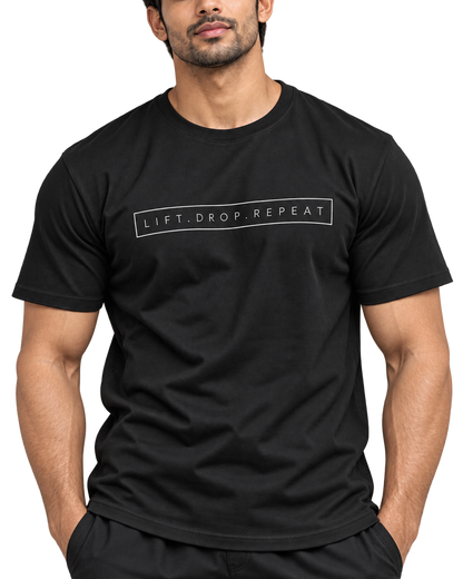 Black Lift Drop Repeat T-shirt natural DTF print close-up
