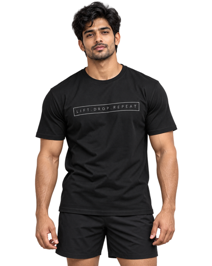 Black Lift Drop Repeat regular fit cotton T-shirt front view