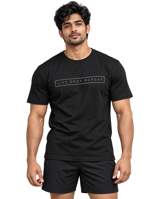 Black Lift Drop Repeat regular fit cotton T-shirt front view