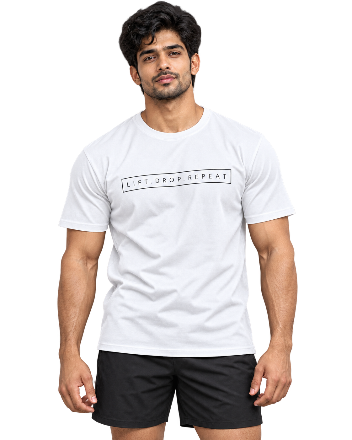 Lift Drop Repeat regular fit cotton T-shirt white-front