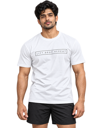 Lift Drop Repeat regular fit cotton T-shirt white-front