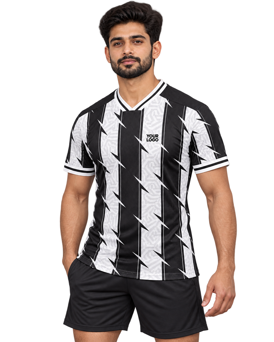 Monochrome Bolt V-neck jersey front three-quarter view
