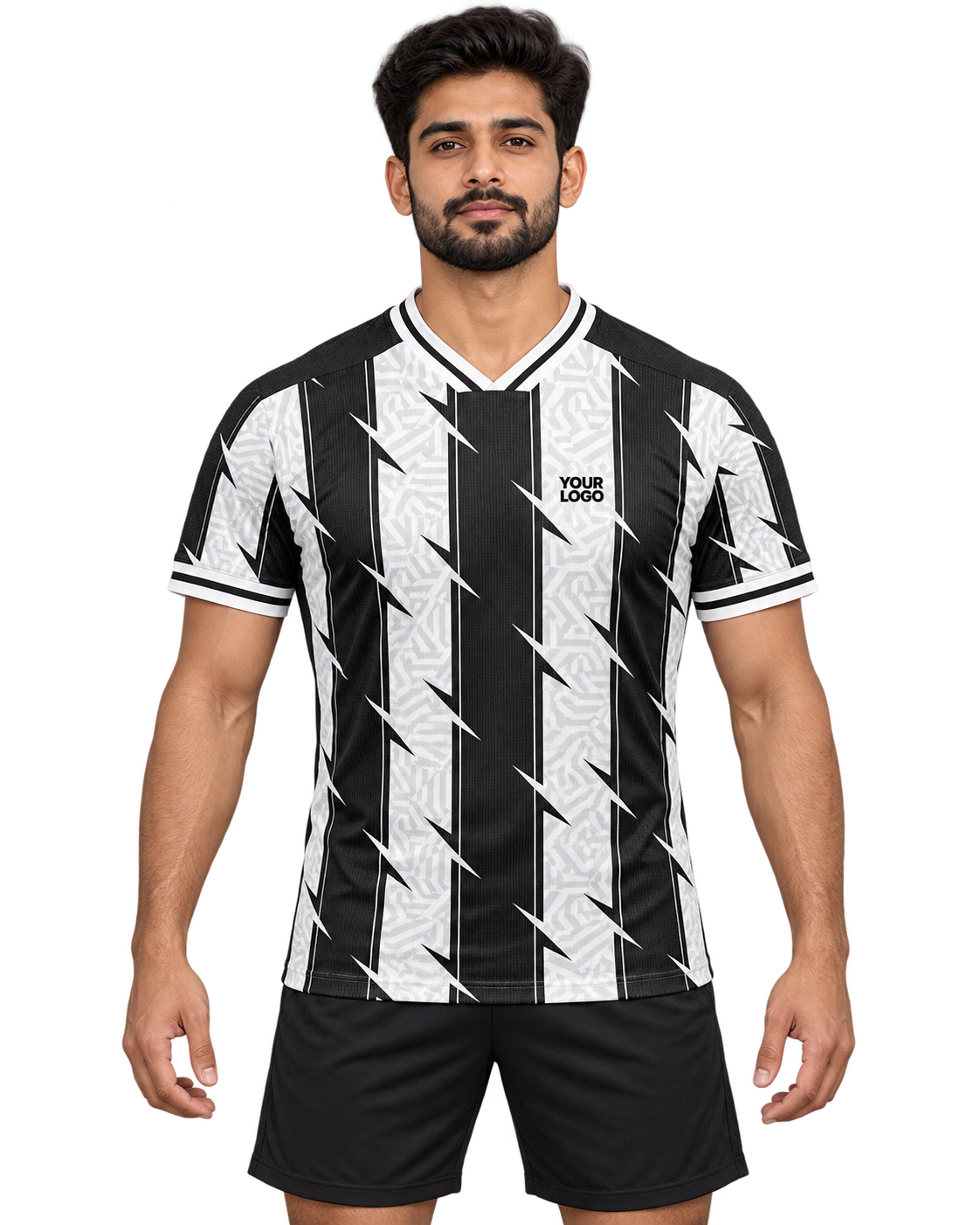 Monochrome Bolt V-neck sports jersey front view