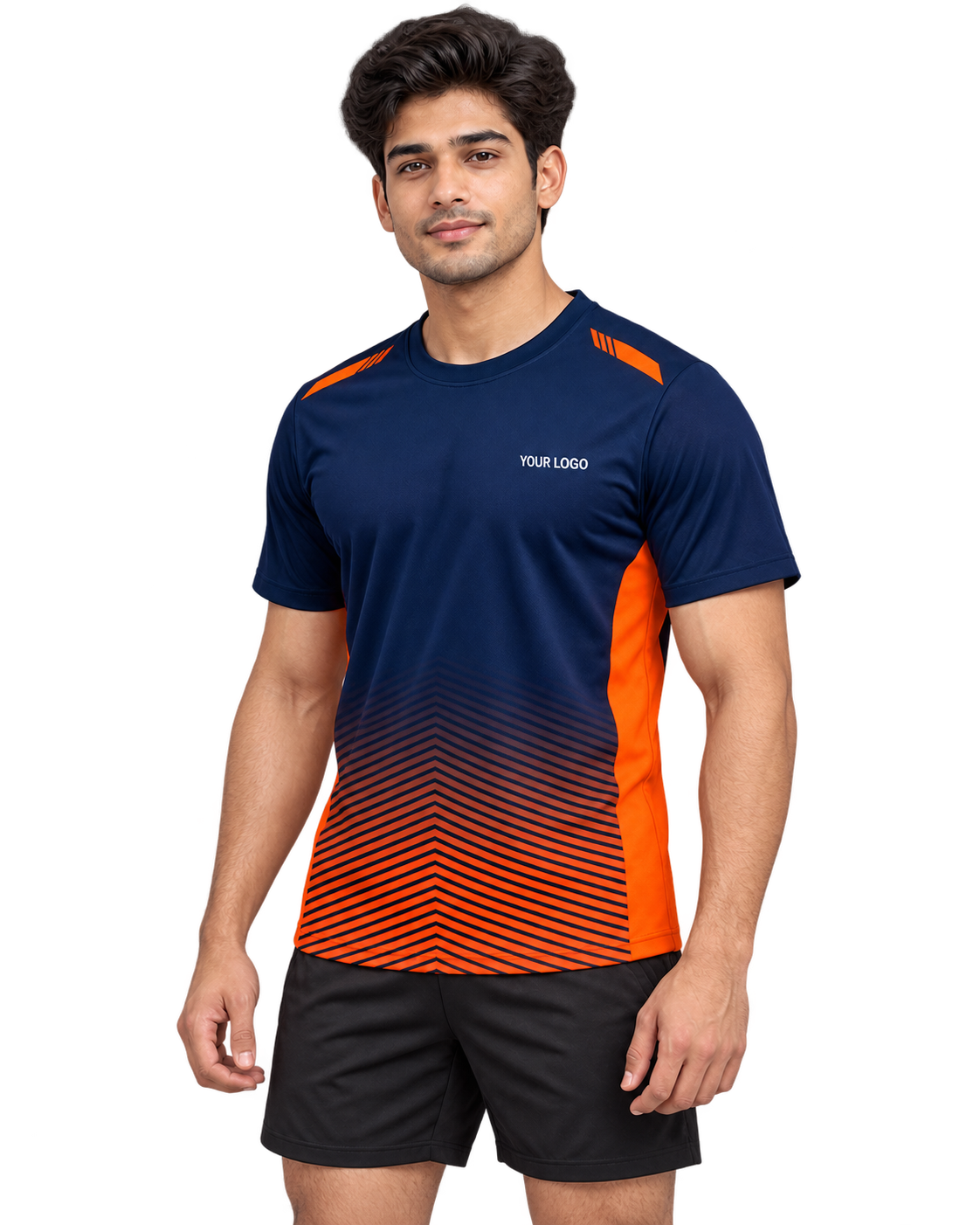 Navy Orange Chevron jersey front three-quarter view
