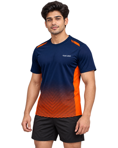Navy Orange Chevron jersey front three-quarter view