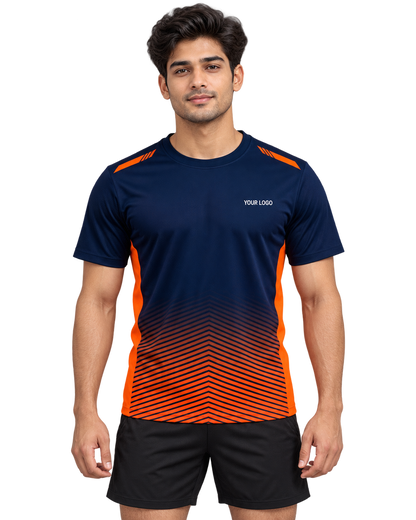 Navy Orange Chevron custom sports jersey front view