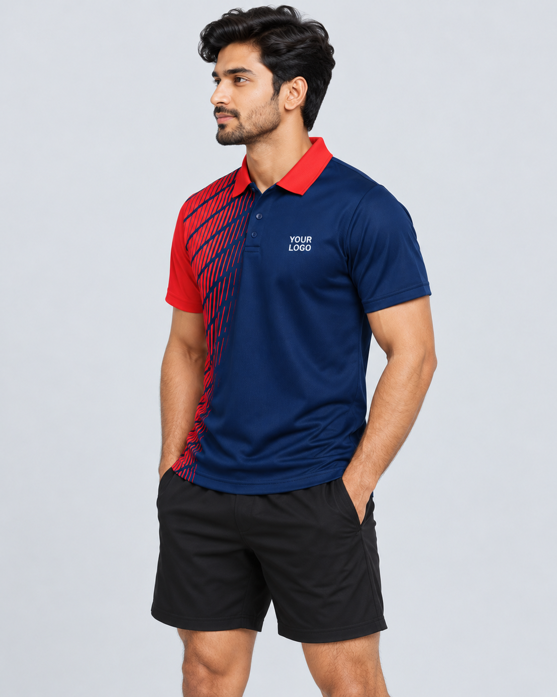 Navy Scarlet Grid left view