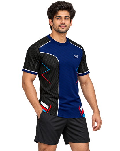 Navy Velocity jersey front three-quarter view
