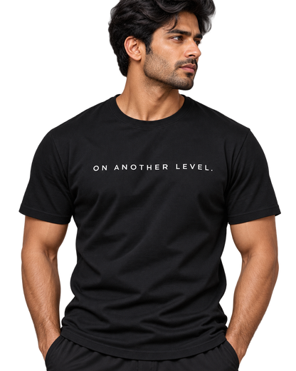On Another Level black cotton DTF print close-up