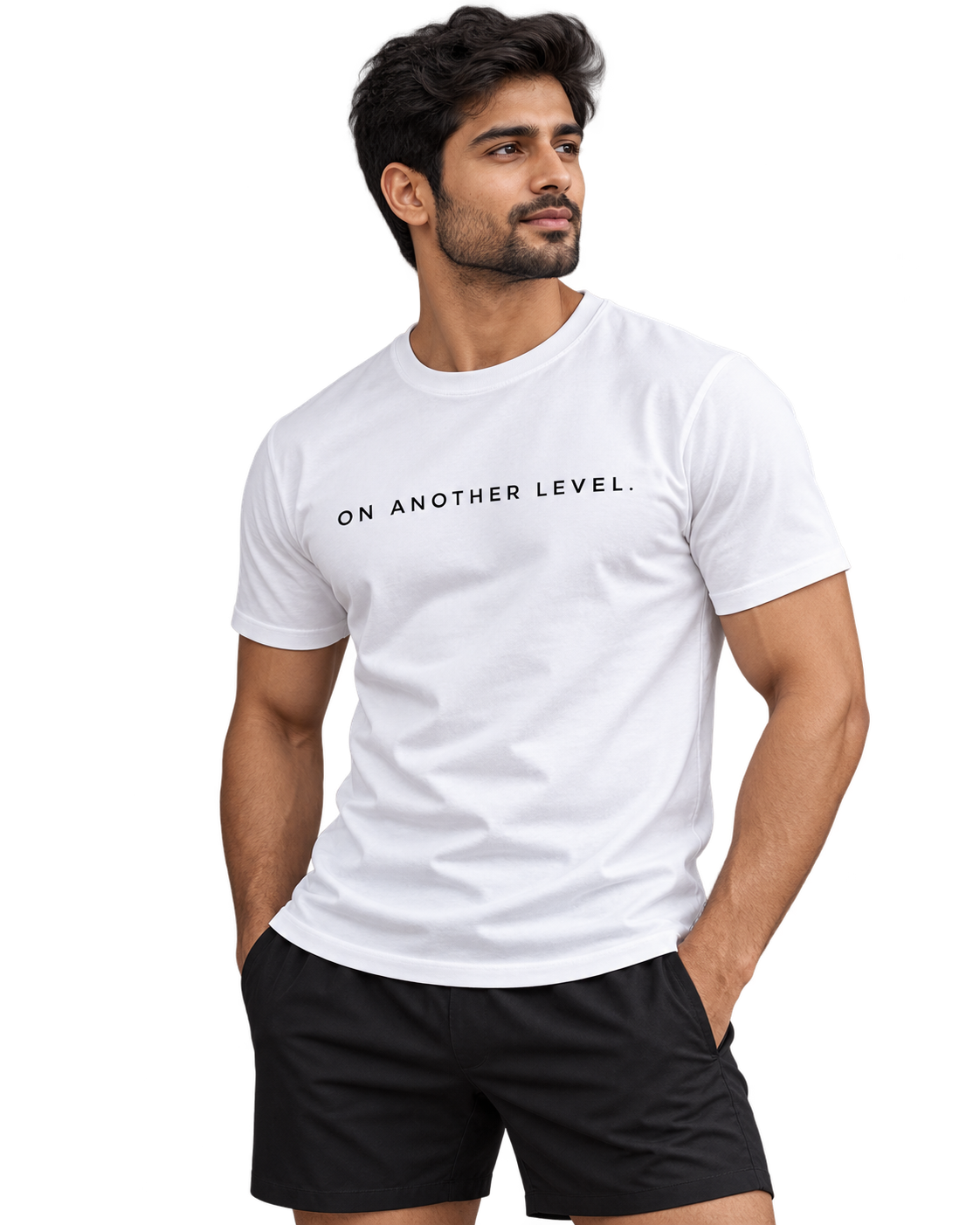On Another Level white cotton T-shirt angled view