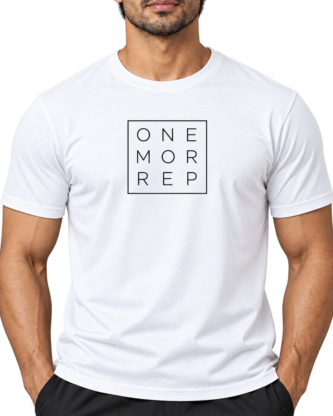 SWANKYFY ONE MOR REP regular fit cotton T-shirt white-detail, Indian model transparent background