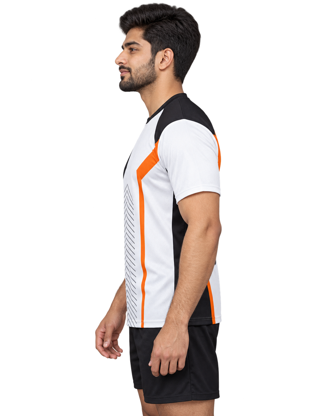 Orange Apex sports jersey white sleeve profile view
