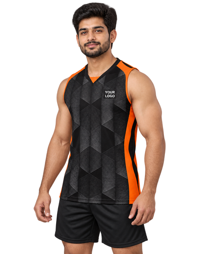 Orange Hexmesh sleeveless jersey front three-quarter view