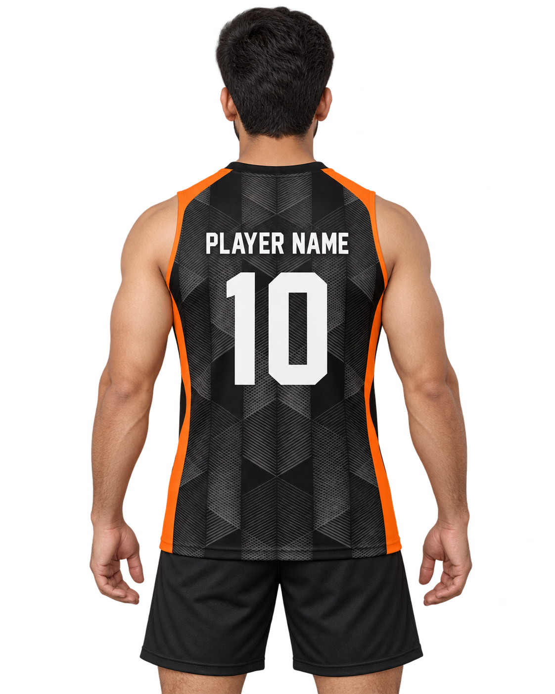 Orange Hexmesh sleeveless jersey back with PLAYER NAME and number 10