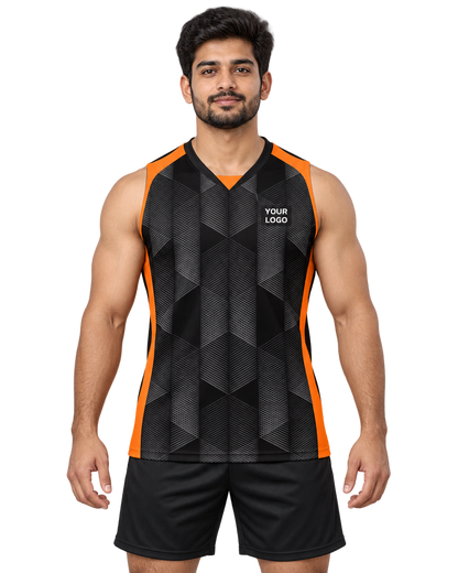 Orange Hexmesh sleeveless V-neck jersey front view