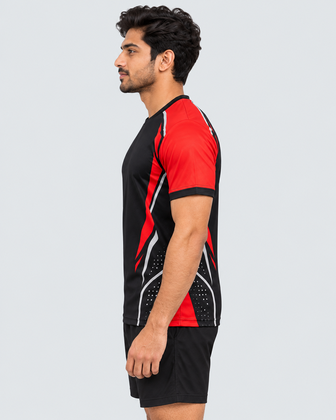 Side profile of the jersey on model